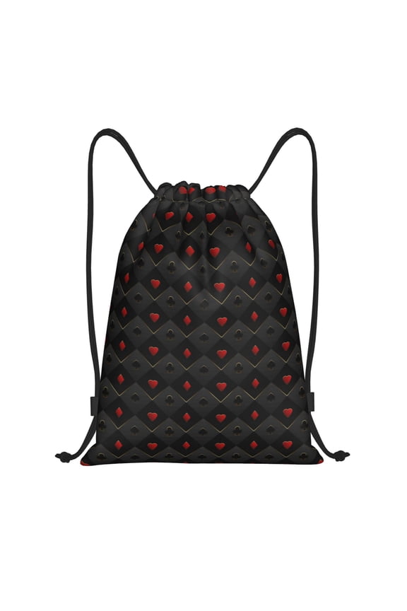 Red Poker Print Drawstring Backpack Bag Sport Versatile Sports Backpack for Gym, Travel, Swimming, Beach