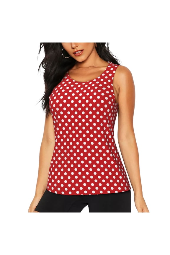 Red Polka Dot for Women's Workout Tank Top Sleeveless Workout Tops Athletic Gym Shirts-Large