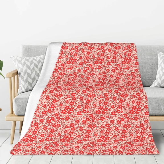 Hirioo Red Pretty Flowers for Flannel Blanket, Cozy and Warm Throw for Bed or Couch ,Perfect for All Seasons-50"x40"