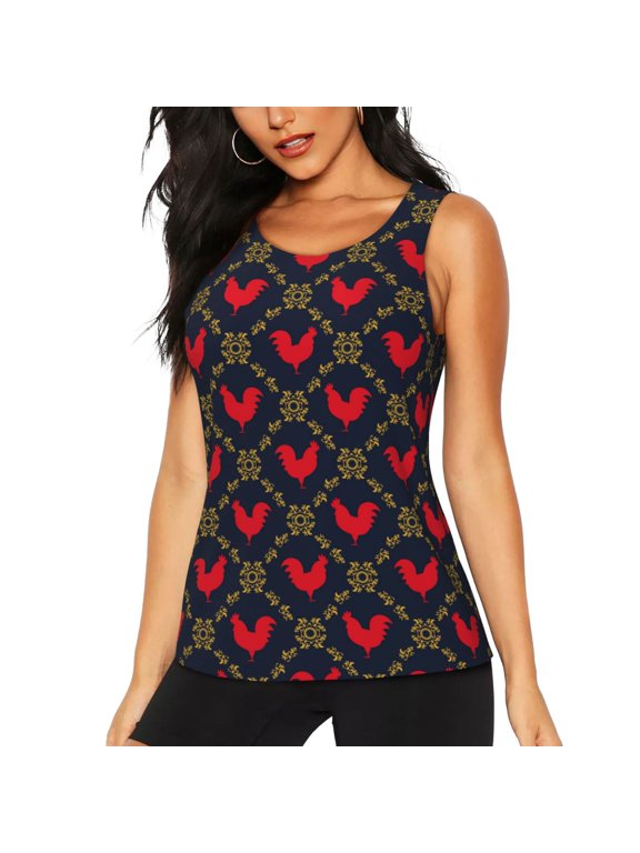 Red Rooster for Women's Workout Tank Top Sleeveless Workout Tops Athletic Gym Shirts-Medium