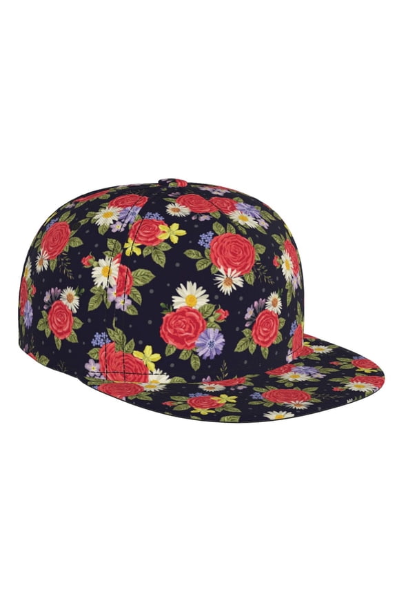 Red Rose Flower for Baseball Cap Men Cap Flat Brim for Men Women Teens Adjustable Baseball Cap