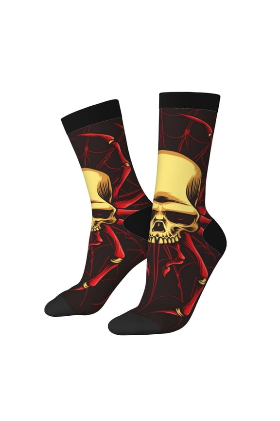 Red Skull Spider Pattern Adult Middle Tube Socks Breathable Sock Non-Pilling,Contrasting Color Design