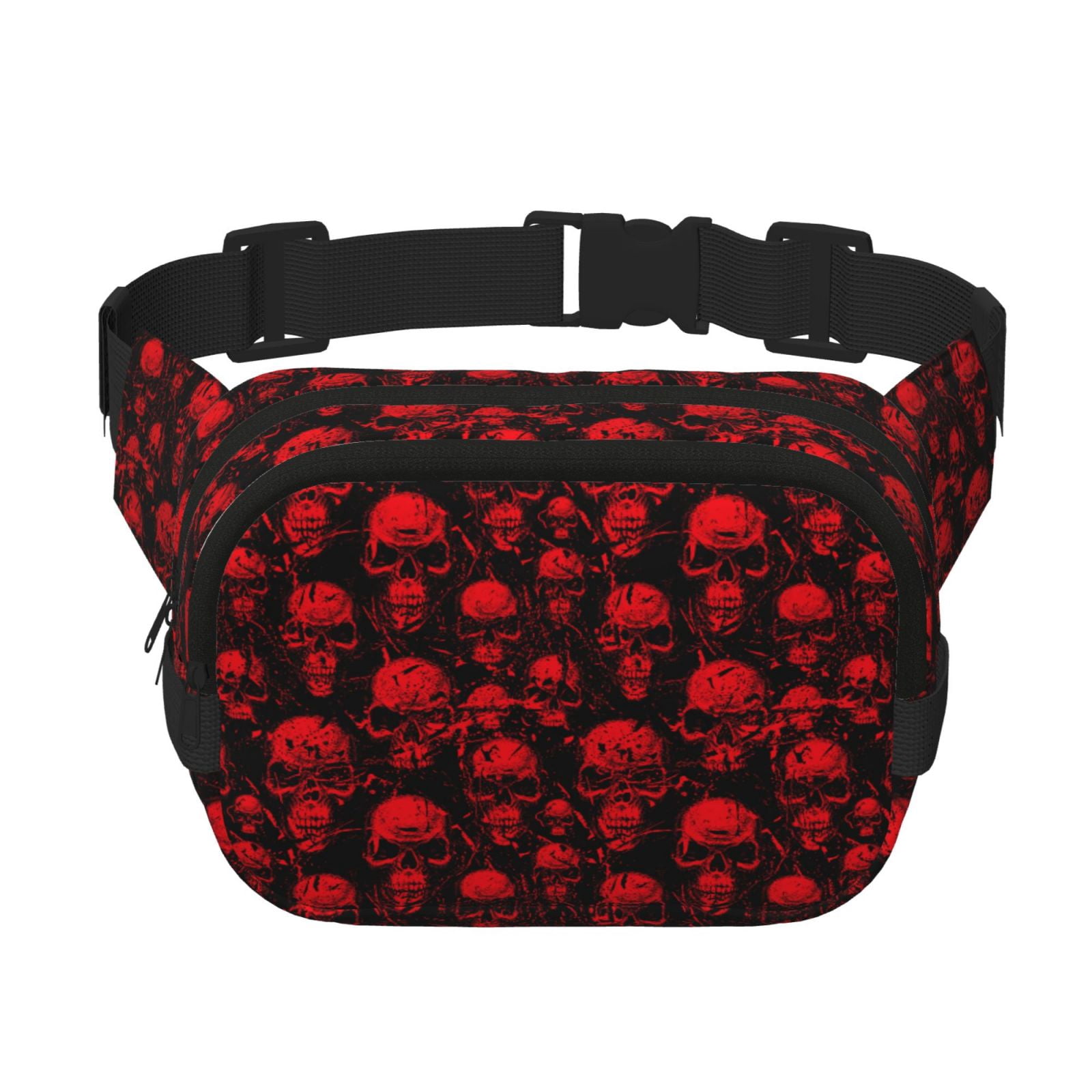 Hirioo Red Skulls for Double Layer Waist Bag Adjustable Fanny Pack For Travel Running Hiking