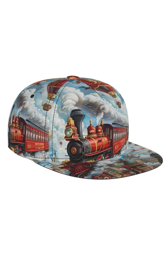 Red Train Hot Air Balloon for Baseball Cap Men Cap Flat Brim for Men Women Teens Adjustable Baseball Cap