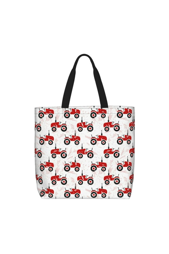 Red Wheeled Tractors for Tote Bag for Women, Quilted Shoulder Bag with Zipper, Large Capacity Handbags for Casual, Travel, Work