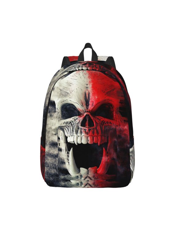 Red And White Screaming Demon Skull Canvas Backpack, Durable Travel Backpack with Multiple Compartments,Large Capacity, Backpack for School, Hiking, Work