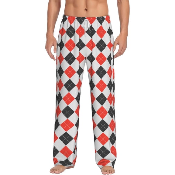 Hirioo Red and black argyle for Women's PJ Pajama Pants Sleep Pants Women's Home Trousers with Pockets,S-3XL-Small