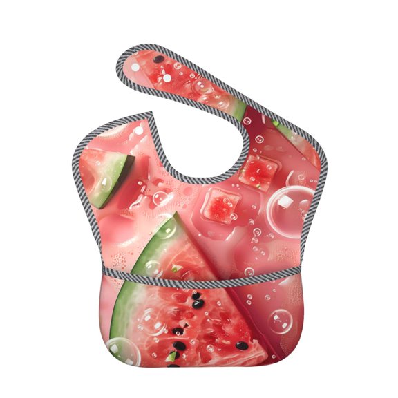 Hirioo Refreshing Watermelon Slices for Baby Waterproof Pocket Bib Adjustable Closed for Babies Toddlers with Large Pocket 6-24Months