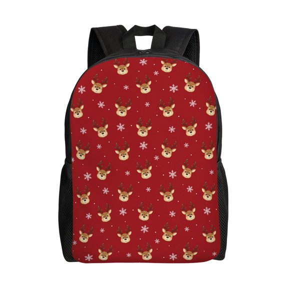 Hirioo Reindeer Faces Festive Red for Travel Backpack for Women Men, Lightweight and Durable,Gift for Weekender, College, Work,and Outdoor Activities