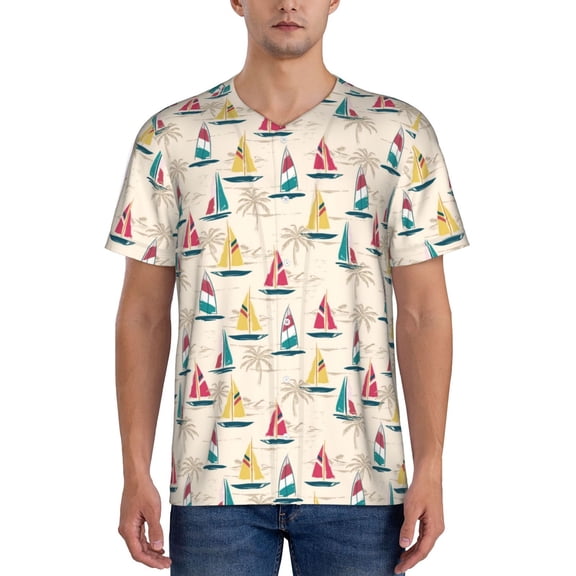 Hirioo Reto Marine Nautical for Men's Baseball T-shirt Shirts Short Sleeve Casual Summer Button Stretch T Shirts,Size S-4XL-X-Large
