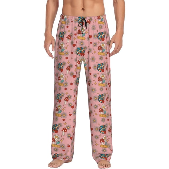 Hirioo Retro 70s 60s Hippie Flower for Women's PJ Pajama Pants Sleep Pants Women's Home Trousers with Pockets,S-3XL-X-Large