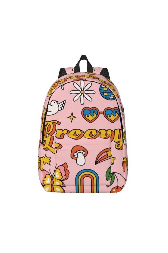 Retro 70s Hippie Canvas Backpack, Durable Travel Backpack with Multiple Compartments,Large Capacity, Backpack for School, Hiking, Work