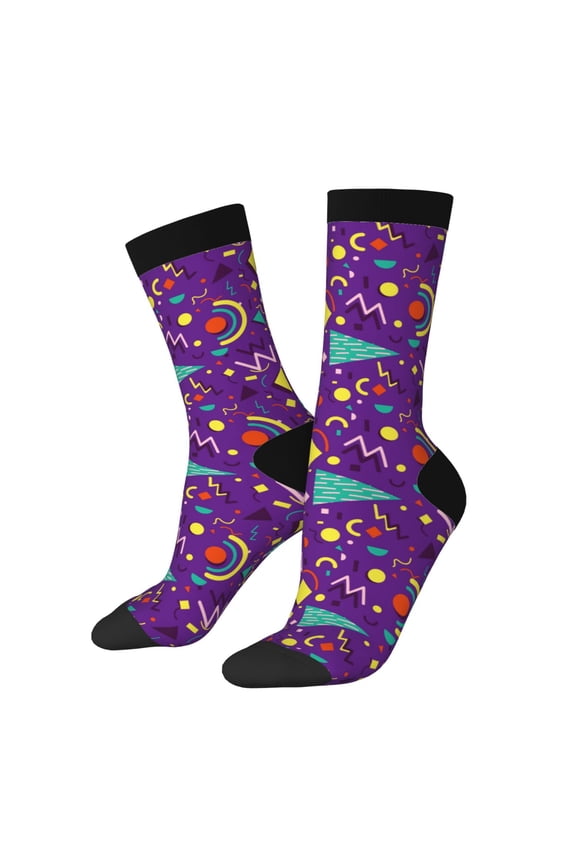 Retro 80s Style Pattern Adult Middle Tube Socks Breathable Sock Non-Pilling,Contrasting Color Design