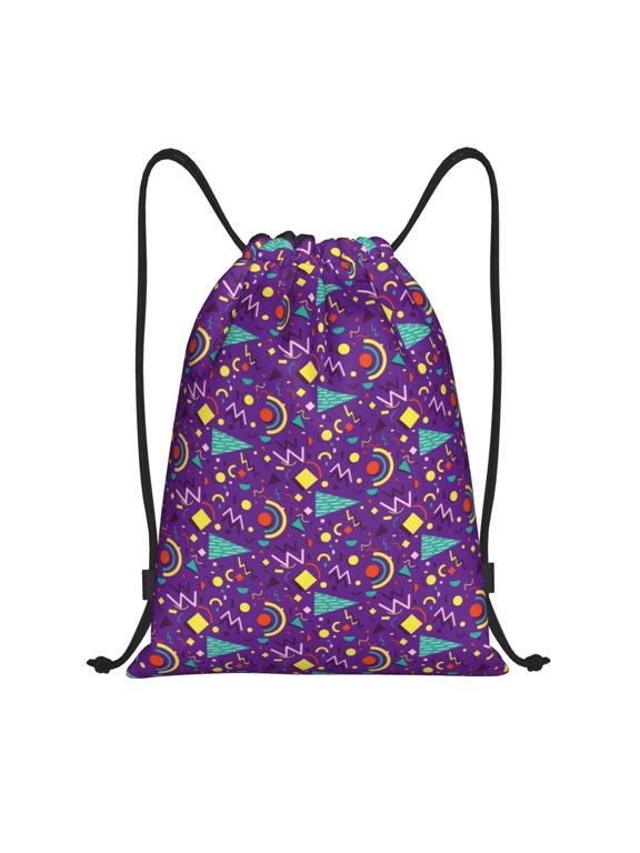 Retro 80s Style Print Drawstring Backpack Bag Sport Versatile Sports Backpack for Gym, Travel, Swimming, Beach