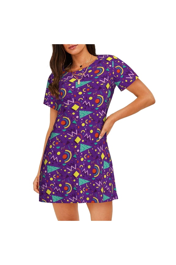 Retro 80s Style for Women’s Nightdress Comfortable Short Sleeve Nightwear Casual Sleep Dress