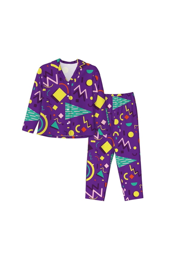 Retro 80s Style for Women's Pajama Sets 2 Piece Pjs Women's Long-Sleeved Pajama Set Button Down Sleepwear,S-XXL-Large
