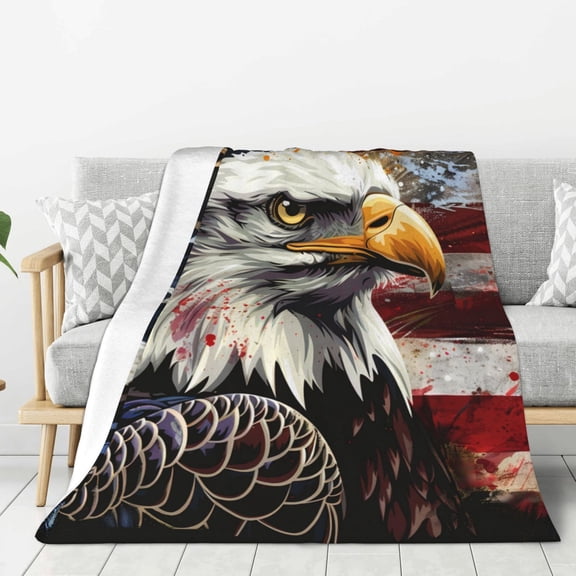 Hirioo Retro American Eagle A for Flannel Blanket, Cozy and Warm Throw for Bed or Couch ,Perfect for All Seasons-40"x30"