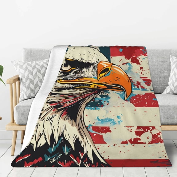 Hirioo Retro American Eagle for Flannel Blanket, Cozy and Warm Throw for Bed or Couch ,Perfect for All Seasons-80"x60"