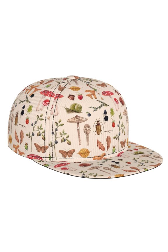 Retro Autum Mushrooms for Baseball Cap Men Cap Flat Brim for Men Women Teens Adjustable Baseball Cap