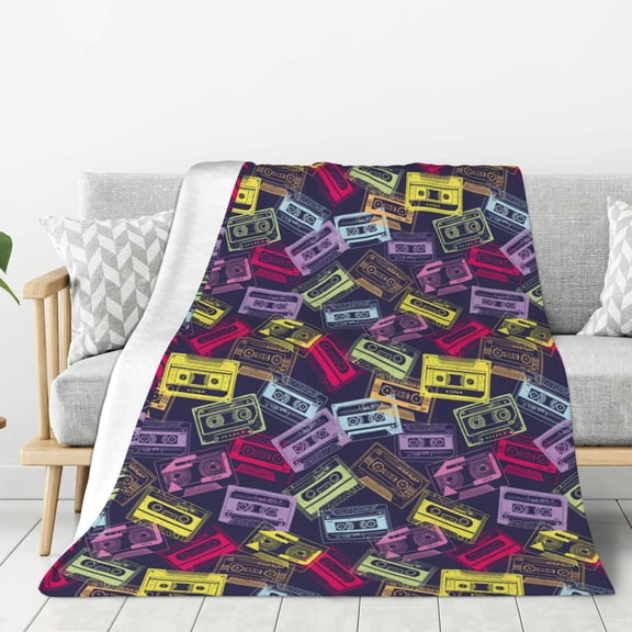 Hirioo Retro Cassette Music for Flannel Blanket, Cozy and Warm Throw for Bed or Couch ,Perfect for All Seasons-80"x60"