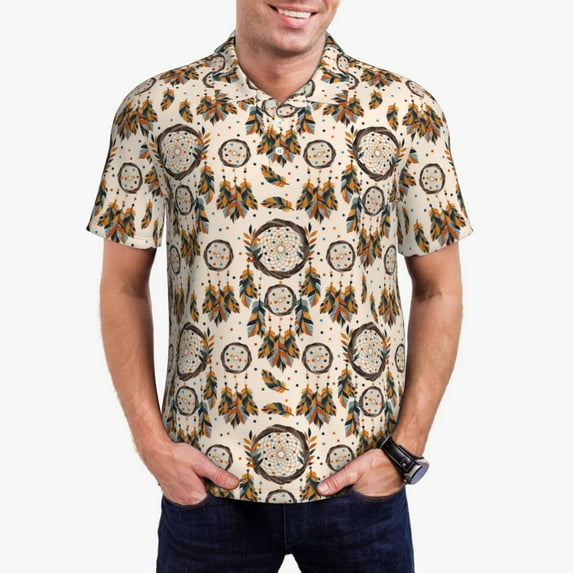 Hirioo Retro Dreamcatcher for Men’s Polo Shirts Quick Dry Short Sleeve Golf T Shirt Performance Moisture Wicking Casual Workout,Sizes S-4XL-3X-Large