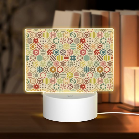 Hirioo Retro Geometry for Rectangular Acrylic with Night Light Best Gifts for Lover Girl Mom, Valentine's Day Anniversary Birthday Wedding Present