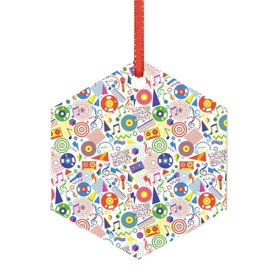 Hirioo Retro Musi Disco for Acrylic Christmas Pendant Hanging Christmas Tree Ornaments, Car, Home, Office Gift Decor-Hexagon