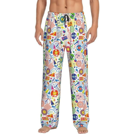 Hirioo Retro Musi Disco for Men's PJ Pajama Pants Sleep Pants Men's Home Trousers with Pockets,S-3XL-Medium