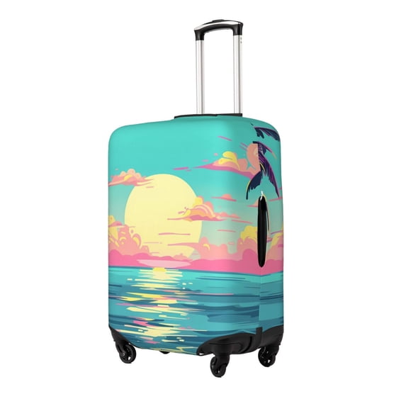 Hirioo Retro Palm Beach Sunset for Elasticity Suitcase Cover (No luggage Included) Durable Luggage Protector Fits 18-32 Inch Luggage-Small