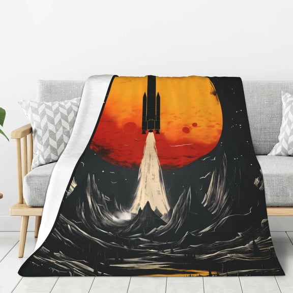 Hirioo Retro Space Rocket Launch for Flannel Blanket, Cozy and Warm Throw for Bed or Couch ,Perfect for All Seasons-80"x60"