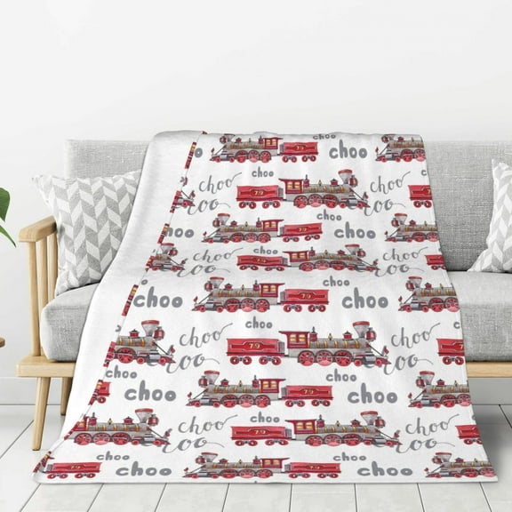 Hirioo Retro Train for Flannel Blanket, Cozy and Warm Throw for Bed or Couch ,Perfect for All Seasons-40"x30"
