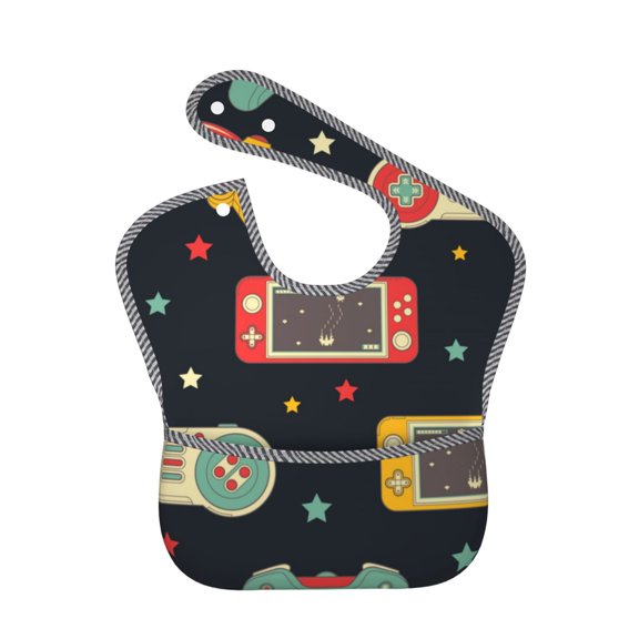 Hirioo Retro Video Game for Baby Waterproof Pocket Bib Adjustable Closed for Babies Toddlers with Large Pocket 6-24Months