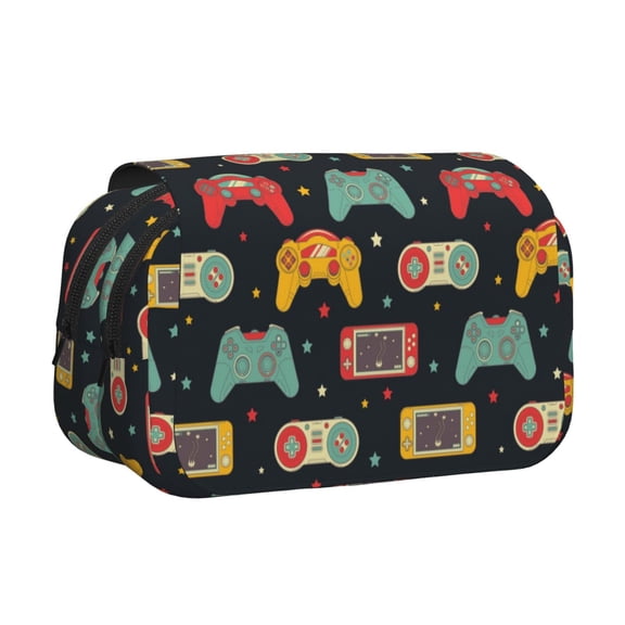 Hirioo Retro Video Game for Large Grid Mesh Pencil Case with Zipper Stationery Organizer Case