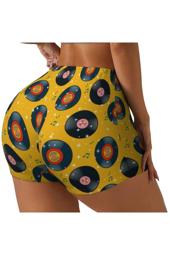 Retro Vinyl Records for Women's Workout Shorts Seamless Scrunch Short Gym Yoga Running Sport Active Exercise Fitness Shorts-X-Large