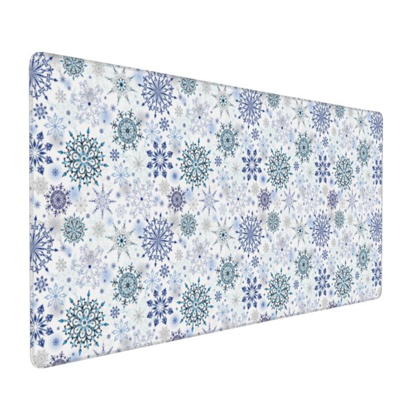 Hirioo Retro ice blue snowflakes for Mouse Pad ,Anti-Slip Base, Durable Stitched Edges, Perfect for Gaming, Office, and Home Use,16x35.5in