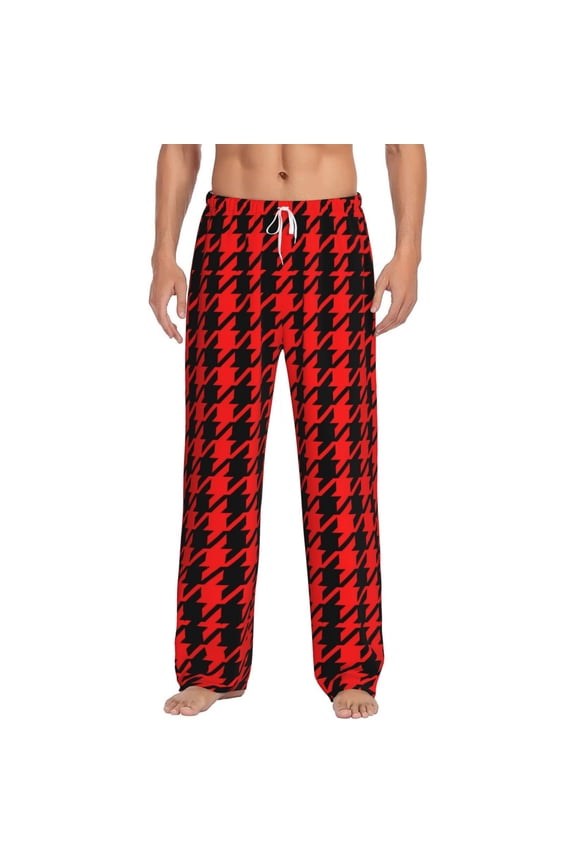 Retro red and Black Houndstooth for Women's PJ Pajama Pants Sleep Pants Women's Home Trousers with Pockets,S-3XL-Small