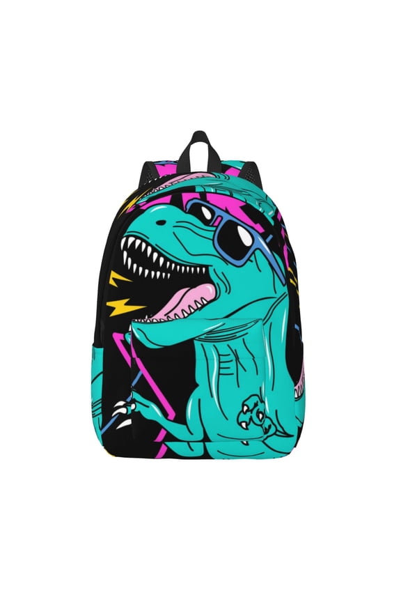 Rex Dinosaur With Sunglasses Canvas Backpack, Durable Travel Backpack with Multiple Compartments,Large Capacity, Backpack for School, Hiking, Work