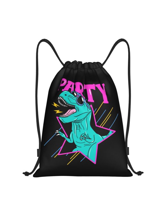 Rex Dinosaur With Sunglasses Print Drawstring Backpack Bag Sport Versatile Sports Backpack for Gym, Travel, Swimming, Beach