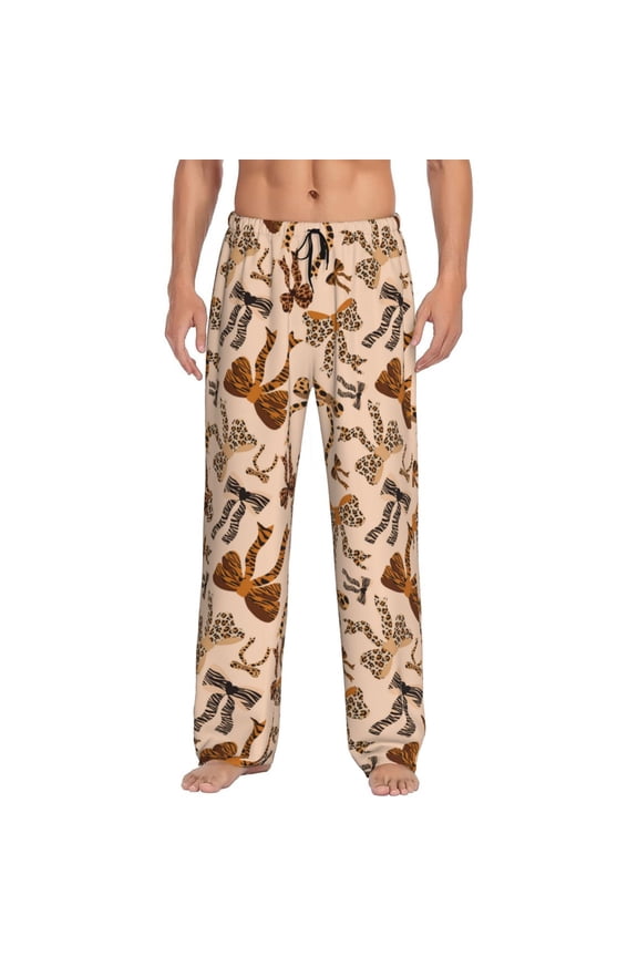 Ribbon bows with leopard for Women's PJ Pajama Pants Sleep Pants Women's Home Trousers with Pockets,S-3XL-3X-Large