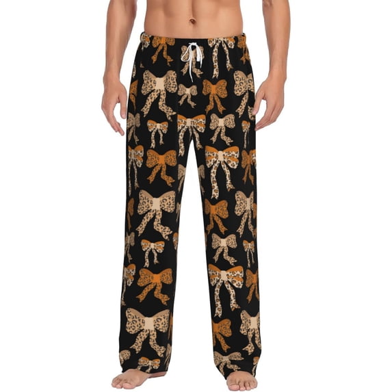 Hirioo Ribbon bows with leopard for Men's PJ Pajama Pants Sleep Pants Men's Home Trousers with Pockets,S-3XL-XX-Large