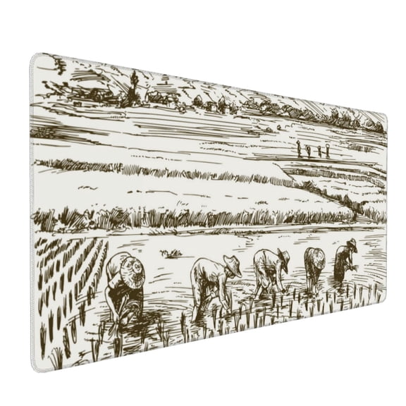 Hirioo Rice Harvest for Mouse Pad ,Anti-Slip Base, Durable Stitched Edges, Perfect for Gaming, Office, and Home Use,16x35.5in