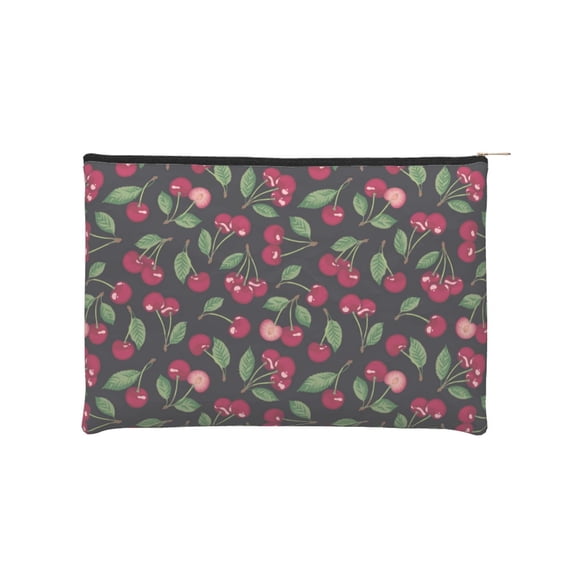 Hirioo Ripe Red Cherry for Paper Reusable Cosmetic Bag Zipper Encouragement Travel Pouch Toiletry Bag for Women Girls