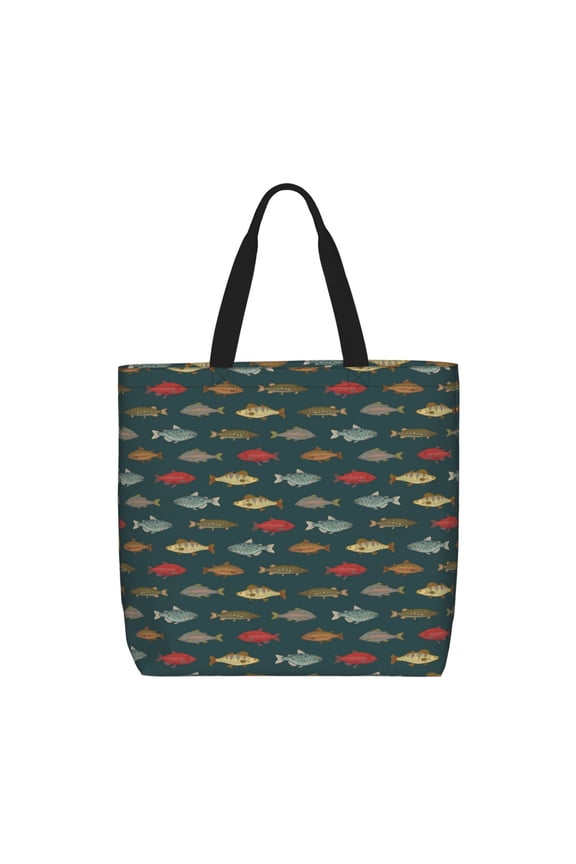 River Freshwater Fish for Tote Bag for Women, Quilted Shoulder Bag with Zipper, Large Capacity Handbags for Casual, Travel, Work