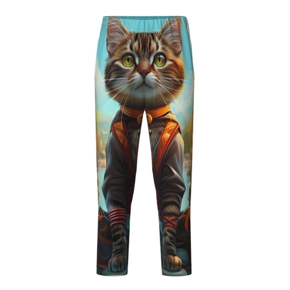 Hirioo Riverside Meditating Cat for Teenagers' Pajama Pants Womens Lounge Pants with Pockets Pj Bottoms Pants for Men-Medium