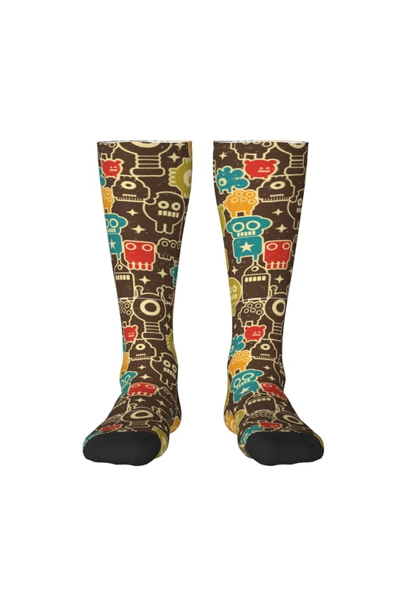 Robot and Monsters for Adult Stockings Breathable Sock Non-Pilling,Contrasting Color Design