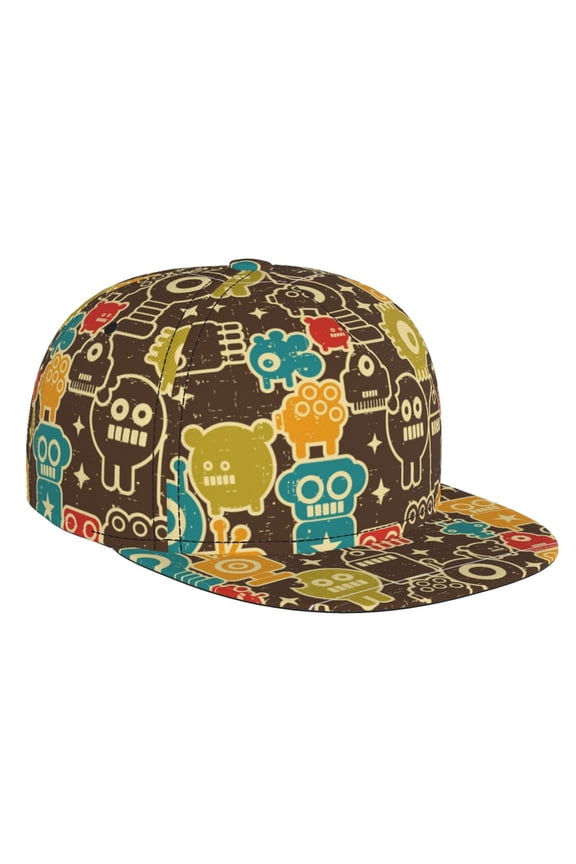Robot and Monsters for Baseball Cap Men Cap Flat Brim for Men Women Teens Adjustable Baseball Cap
