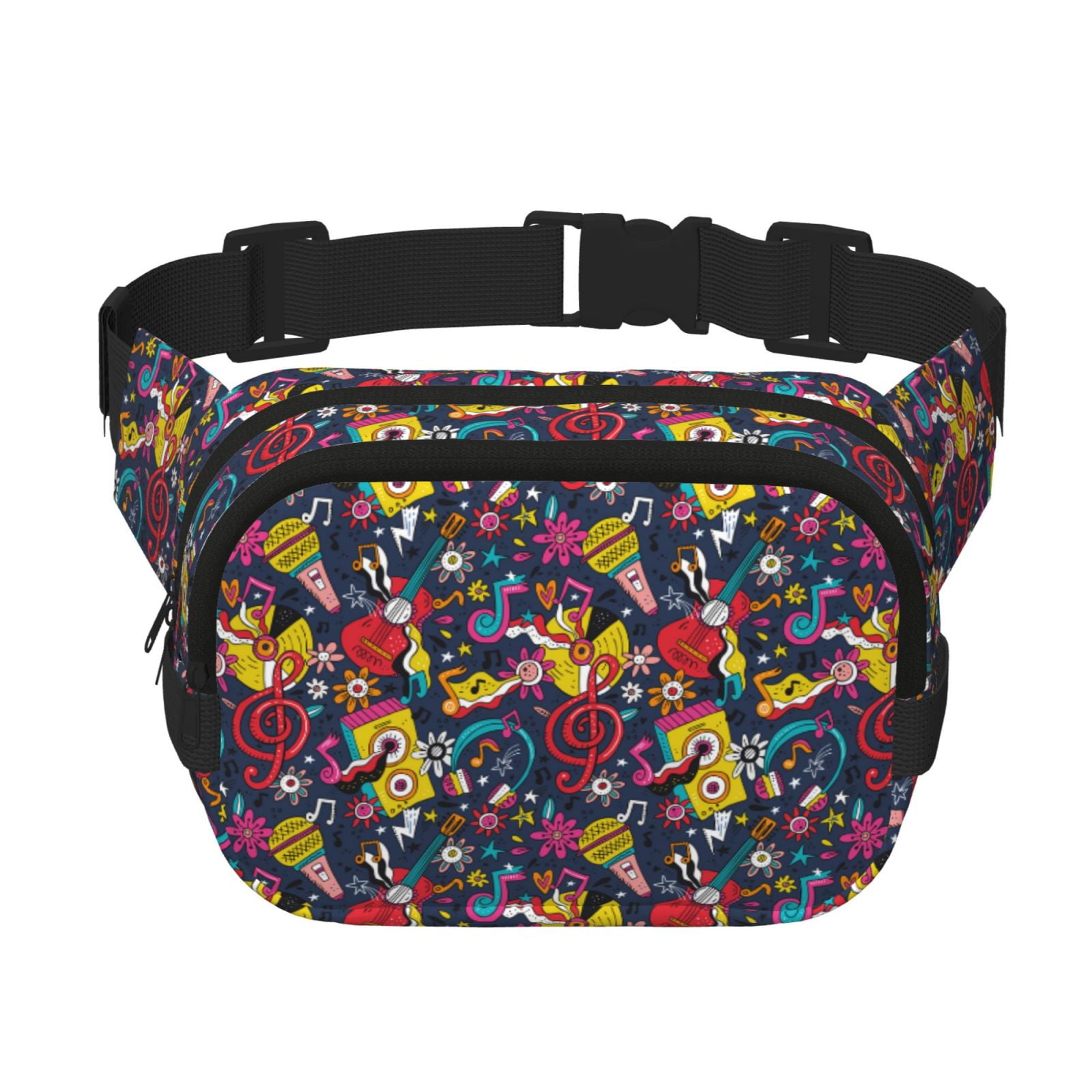 Hirioo Rock Music for Double Layer Waist Bag Adjustable Fanny Pack For Travel Running Hiking