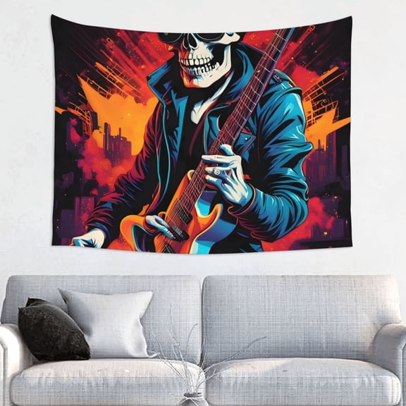 Hirioo Rock Skull Singer Print Tapestry Lightweight Fabric for Bedroom Aesthetic Home Wall Dorm Décor Living Room Decor 29x37 Inch