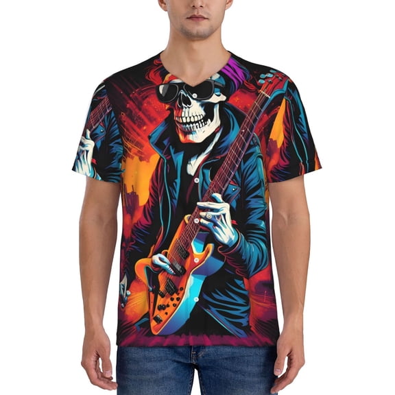 Hirioo Rock Skull Singer for Men's Baseball T-shirt Shirts Short Sleeve Casual Summer Button Stretch T Shirts,Size S-4XL-X-Large