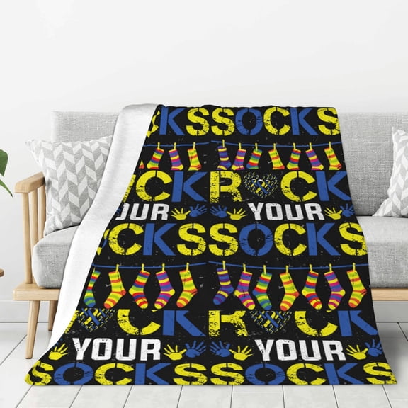 Hirioo Rock Your Socks for Flannel Blanket, Cozy and Warm Throw for Bed or Couch ,Perfect for All Seasons-50"x40"